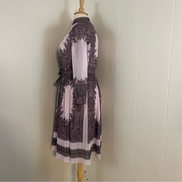 Vintage Paisley Dress Women's XL Long Sleeve‎ A-Line Midi Pleated - Picture 6 of 7